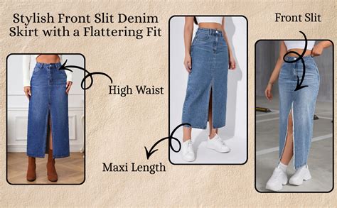 Buy GRECIILOOKS Women's Denim Midi Skirt High Waisted Side Slit Stretch ...