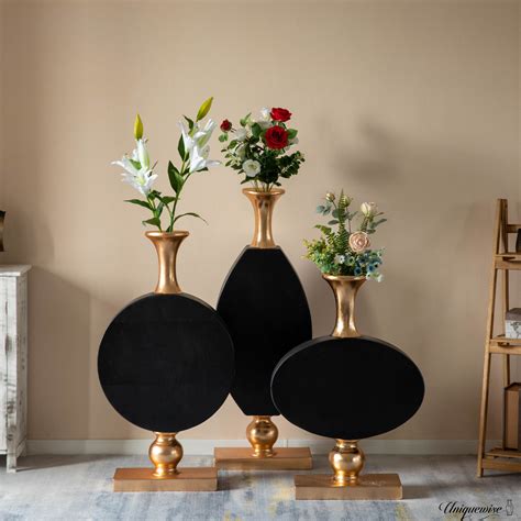 44 Inch Vintage Gold and Black Fiberglass Tall Floor Vase - Enhances ...