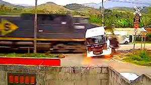 Violent collision: Train crashes into truck at railroad crossing