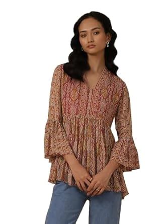 Buy Aarke Ritu Kumar Mustard & Fuschia Printed Kurti at Amazon.in