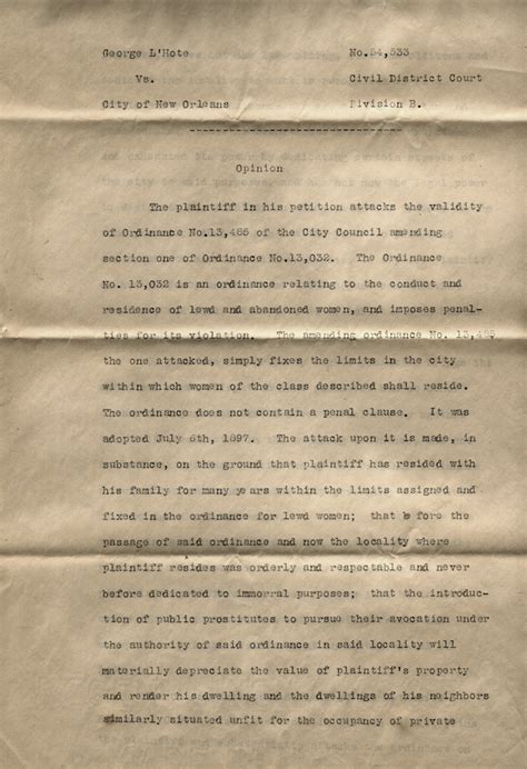 Orleans Parish Civil District Court. L'Hote v. City of New Orleans ...