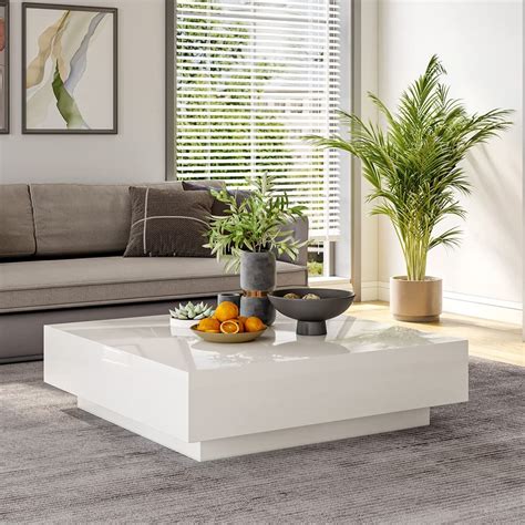 NG Decor Modern Square Coffee Table, White Coffee Table for Living Room ...