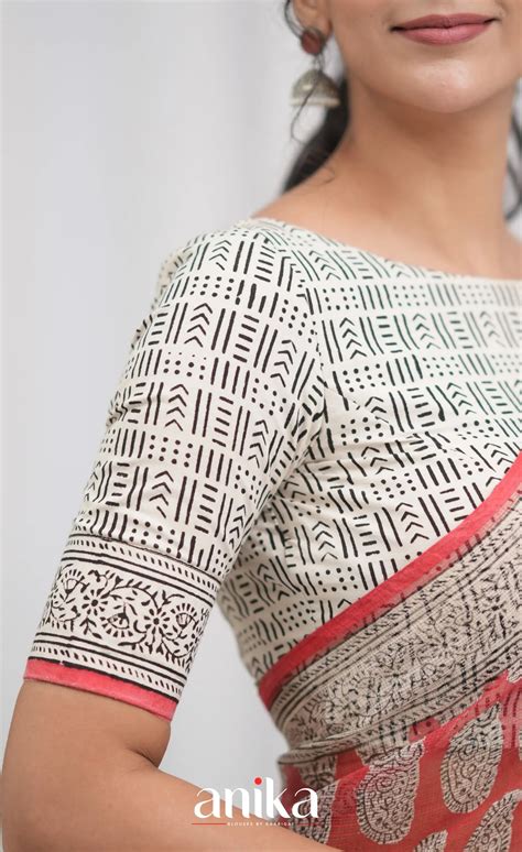 Off white and Red- Hand Block Printed Cotton Blouse – Kaarigai Sarees