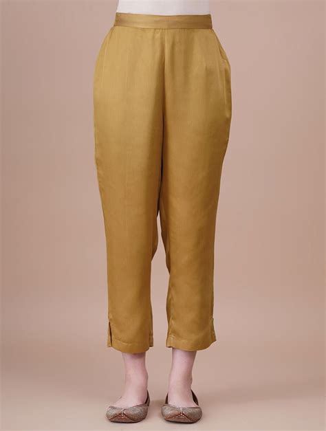 Shop Jaypore Women Gold Cotton Solid Full Length Skinny Pants for Women ...