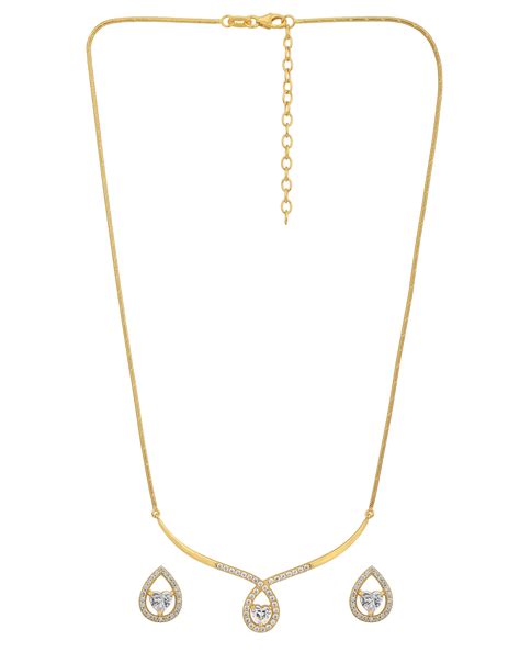 18kt Gold Plated with CZ Bar Tear Drop with Heart Solitaire Necklace a ...