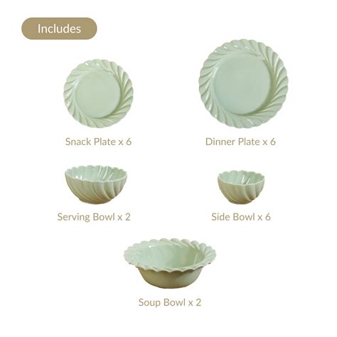 Green Dinner Set For 6 - Lao Luxury 22 Piece Dinner Set | Nestasia