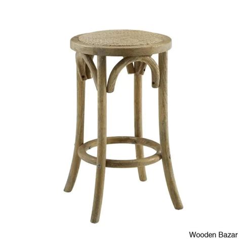 Ferreray Swivel Solid Elm Wood Cane Rattan Seat Backless Counter and b