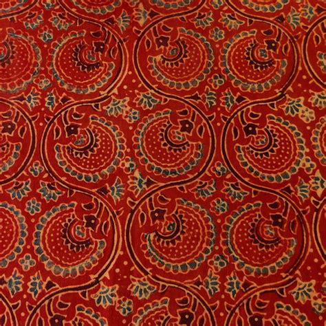 Pure Cotton Ajrak Rust With Dahlia Jaal Hand Block Print Blouse Piece ...
