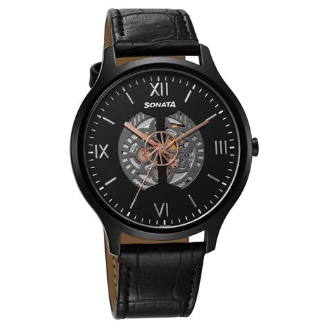 Buy Online Sonata Unveil Quartz Multifunction Black Dial Leather Strap ...