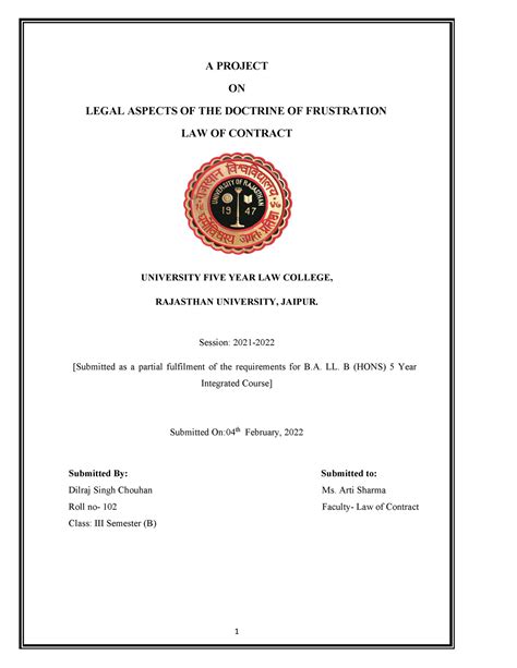 Doctrine of Frustration - A PROJECT ON LEGAL ASPECTS OF THE DOCTRINE OF ...