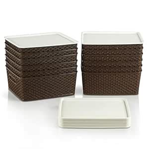 Kuber Industries 12 Pcs Plastic Large Solitaire Storage Basket with Lid ...