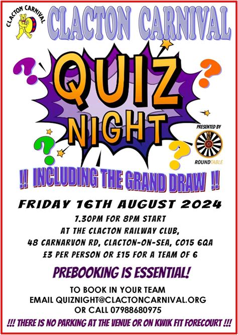 Carnival Quiz Night , The Clacton Railway Club, Clacton-on-sea, 16 ...