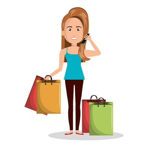 Cartoon woman many bag gift shop | Premium Vector