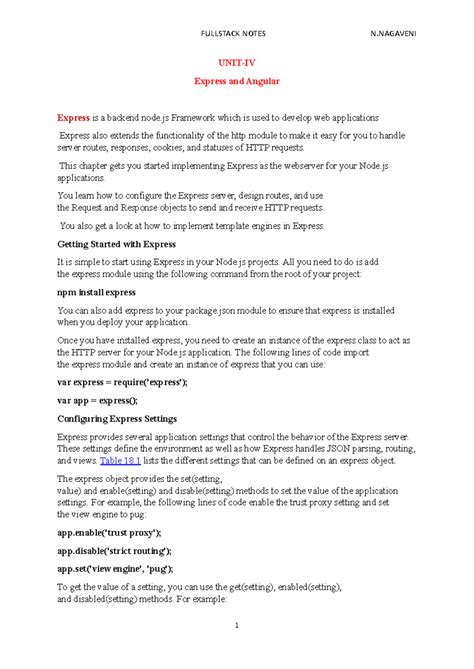 Full Stack - UNIT-IV: Understanding Express in Node Development - Studocu