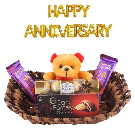 SFU E Com Premium Choco Basket With Teddy Bear | Happy Anniversary Foil ...