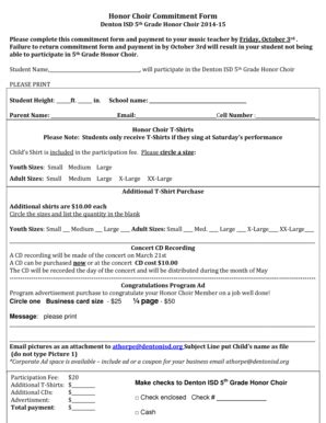 Fillable Online dentonisd Honor Choir Form - dentonisd Fax Email Print ...
