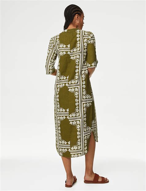 Buy Linen Rich Printed V-Neck Tunic at Marks & Spencer