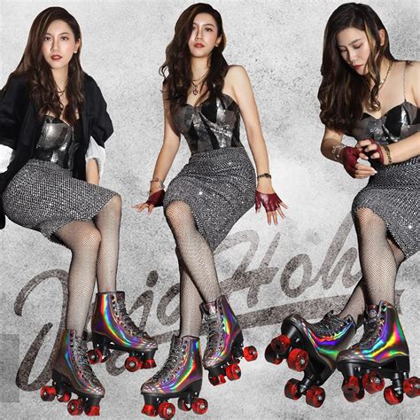 Buy JajaHoho Roller Skates for Women, Black Holographic High Top PU ...
