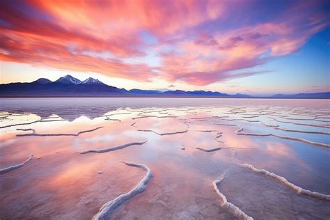 AI generated Sunset over Salar de Uyuni Salt Flats, Bolivia, Great Salt ...