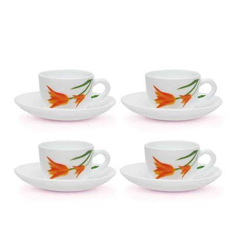Larah by BOROSIL Firefly Opalware Cup and Saucer Set of 8 pcs | Tea ...