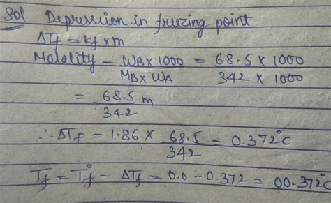 A solution of sucrose (molar mass = 342 g mol−1 ) has been prepared by ...