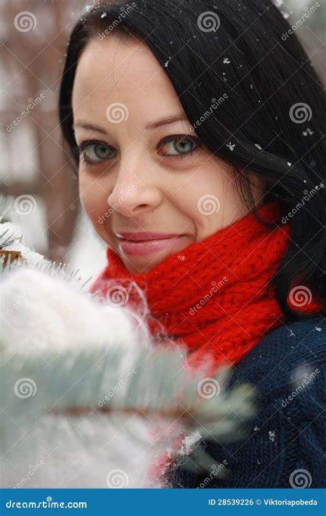Girl with a red scarf stock photo. Image of fluffy, snow - 28539226