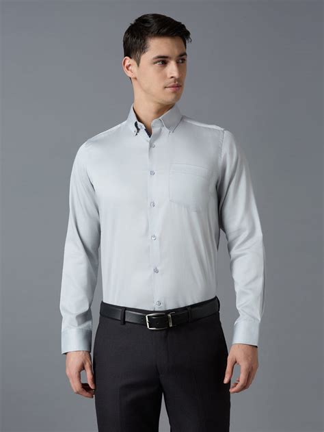 Men's Pure Cotton Plain Slim Fit Full Sleeve Formal Shirt - Light Grey