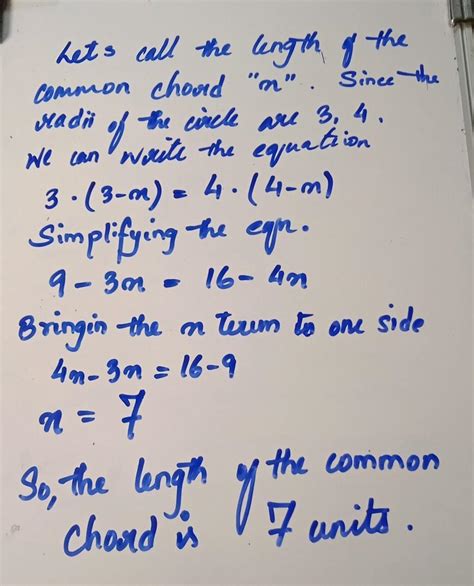 Length of the common cord of the circle of radii 3 4 - Brainly.in