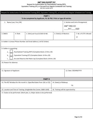 Request for Rescheduled Training Authorization - Blank Fillable ...