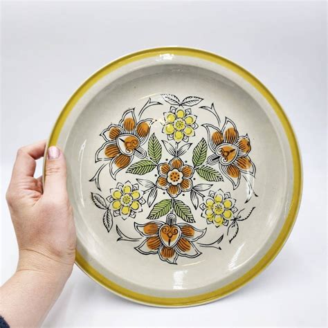 Vintage 70s Quasar Stoneware MCM Flowers Orange Brow Flowers Retro ...