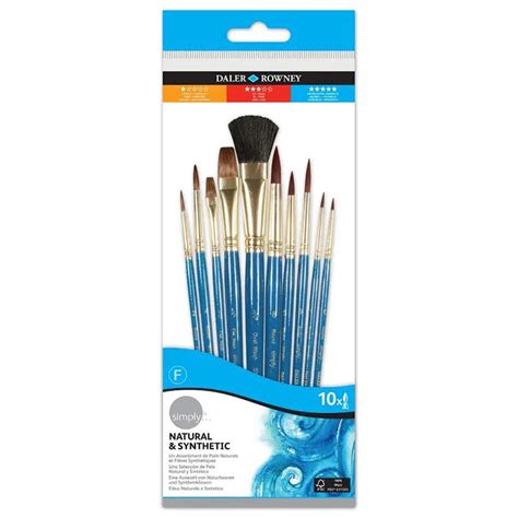 Daler Rowney Simply Brush Set - Natural & Synthetic - Set of 10