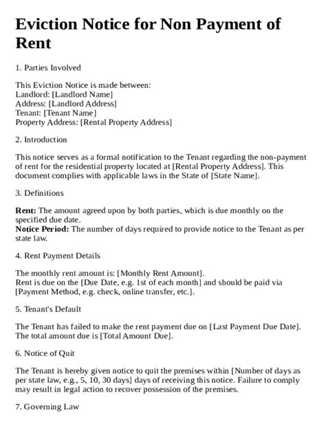 Eviction Notice for Non Payment of Rent Template - Blank Fillable ...