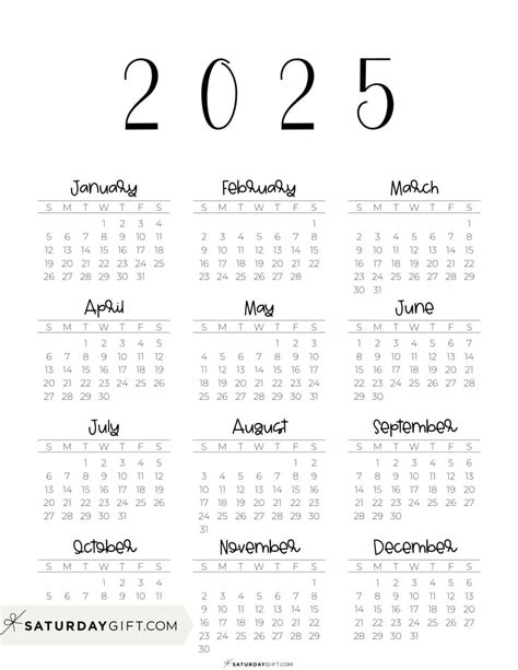 Printable Mini Calendar 2025