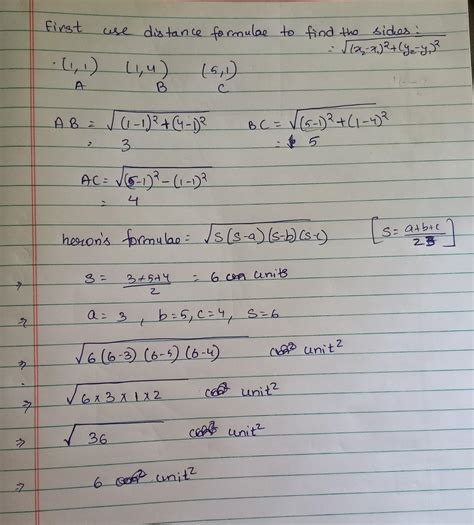 find the area of the triangle formed by the points (1,1),(1,4) and (5,1 ...