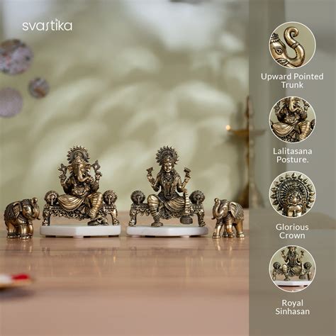 Brass Ganesh Lakshmi Elephant Pair Statue Set