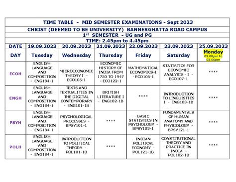 BGR - Mid Semester Exam Timetable - September 2023 - Studocu