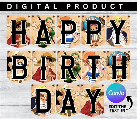 One Piece Banner Luffy Happy Birthday Banner Luffy One Piece Birthday ...