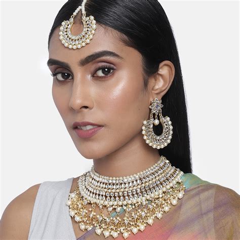 Laida Off-White Gold-Plated Kundan Handcrafted Embellished Jewellery S