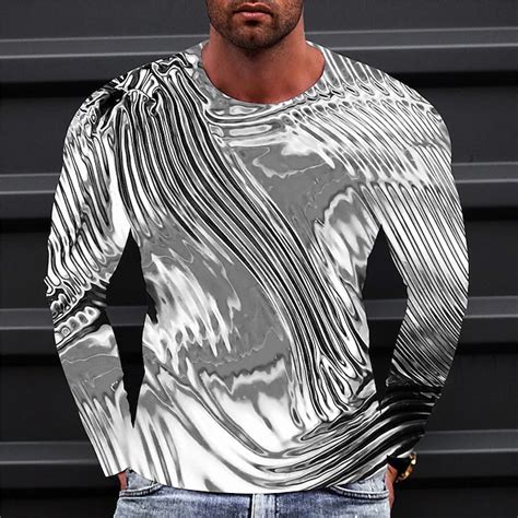 Men's Graphic Optical Illusion Metallic Shirt T Shirt Long Sleeve T ...