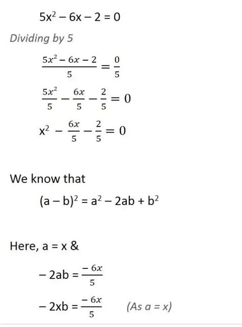 the root of equation [tex]5x{2} - 6x - 2 = 0[/tex]by method of ...