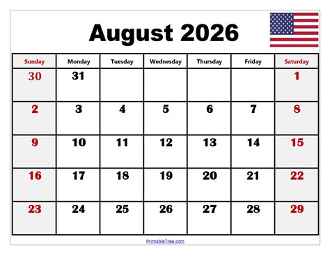August 2026 Calendar August 2026 Monthly Calendar (PDF, Word, Excel)
