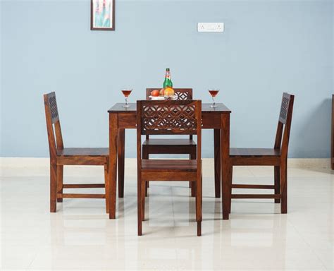 Buy Solid Wood 4 Seater Square Dining Table Set with 4 Chair for Dining ...