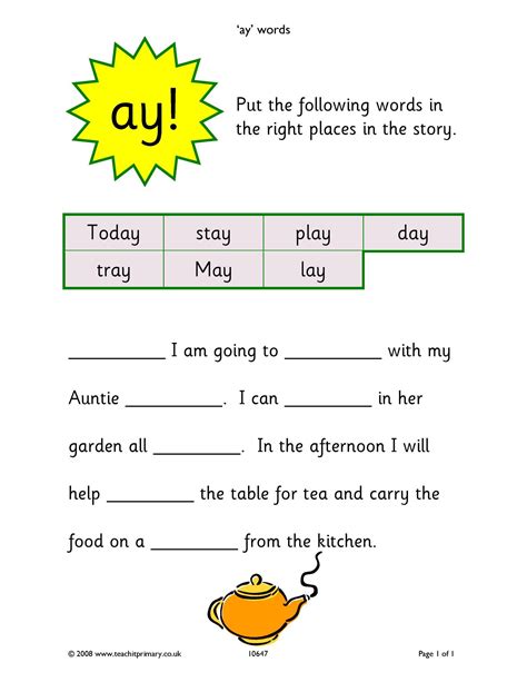 Ay Sound Worksheet: Practice and Master the 'Ay' Sound