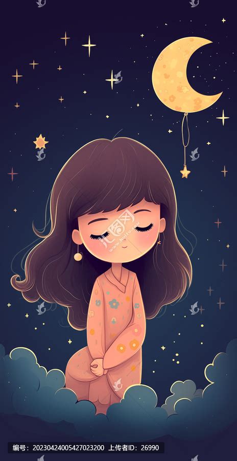 晚安睡梦中的可爱女孩插画,动漫卡通,设计素材,设计模板,汇图网www.huitu.com