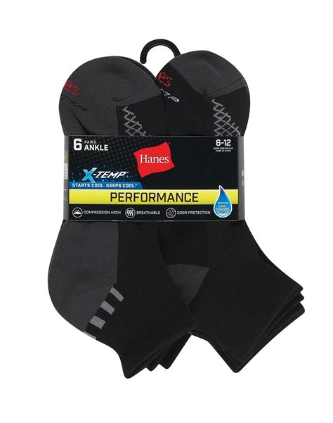 Hanes X-Temp Performance Ankle Socks for Men, Shoe Sizes 6-12, 6-Pairs ...