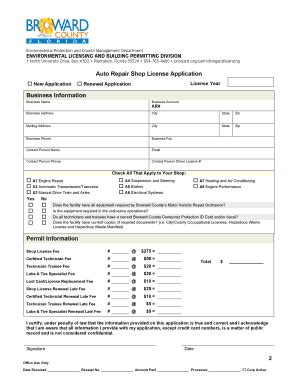 Broward County Auto Repair Shop License Application - Broward - Fill ...