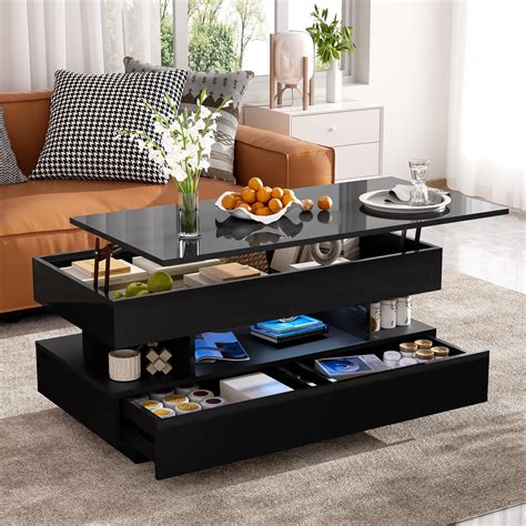 39-Inch Lift-Top Coffee Table with 16-Color LED Lighting & Expanding ...