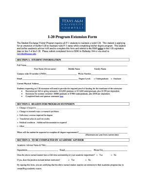 Fillable Online tamuc I-20 Program Extension Form - tamuc Fax Email ...