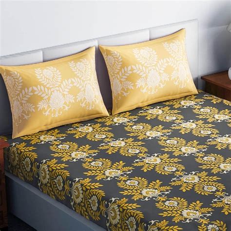 Buy SPACES Essentials Printed Double Bedsheet Set- Pack Of 3 Pcs. from ...