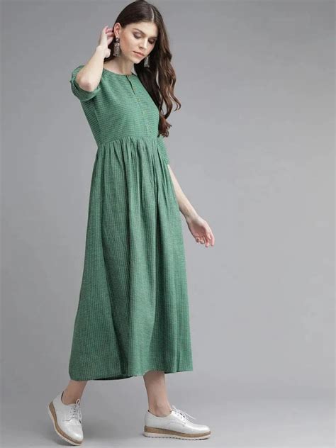Buy Green Striped Cotton Dress Online at Rs.751 | Libas